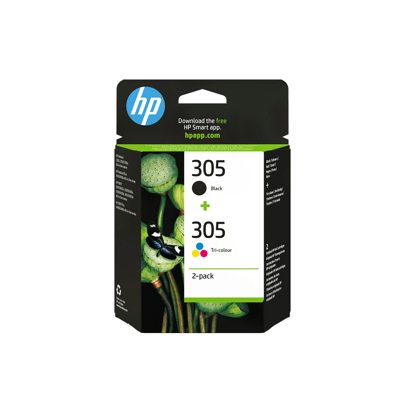 Conjunto de 2 tinteiros tricolor/pretos HP 305 originais (6ZD17AE)